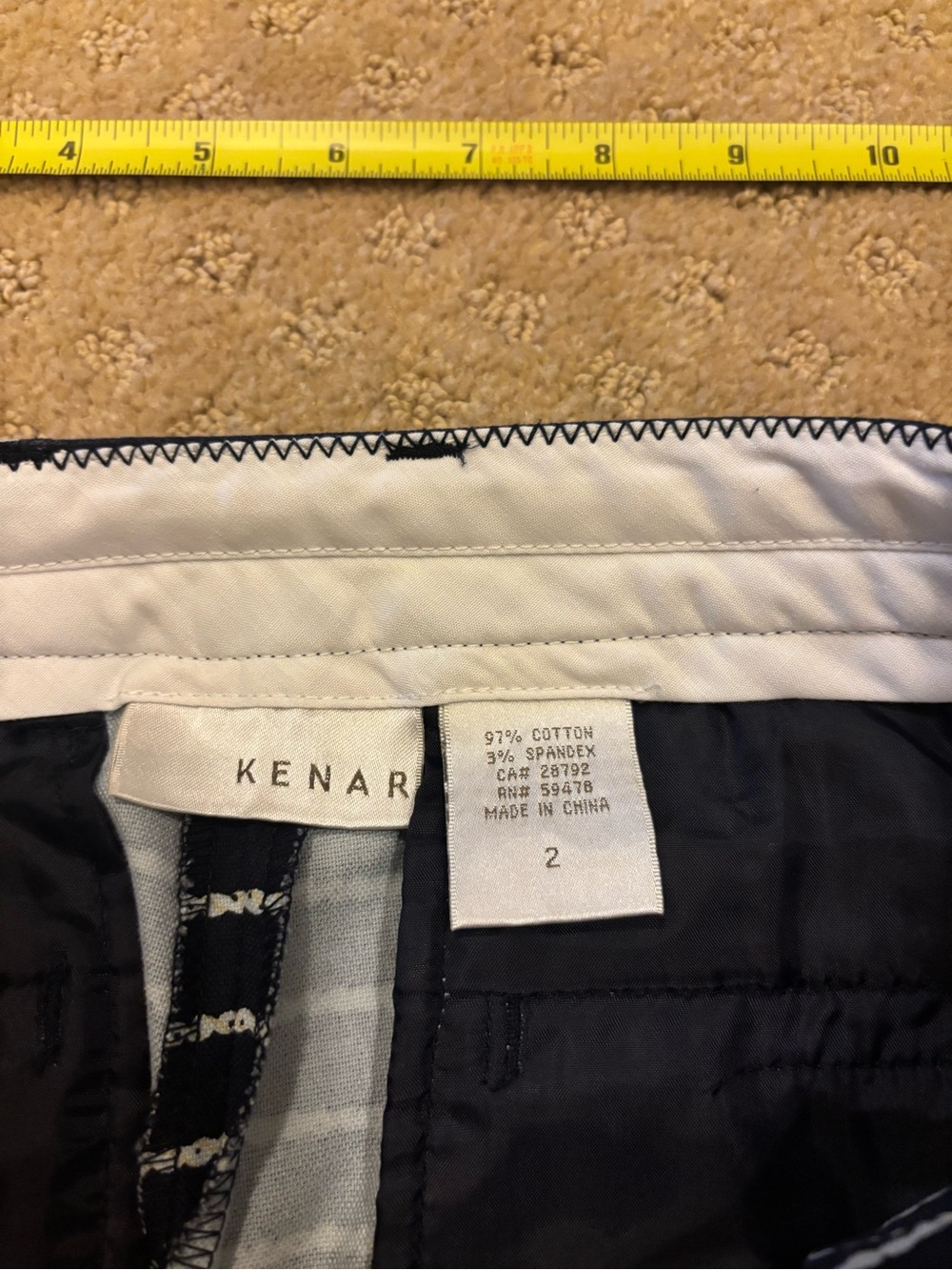 Women’s Kenar Black and White Lined Shorts Waistband Detail Sz 2 97% Cotton